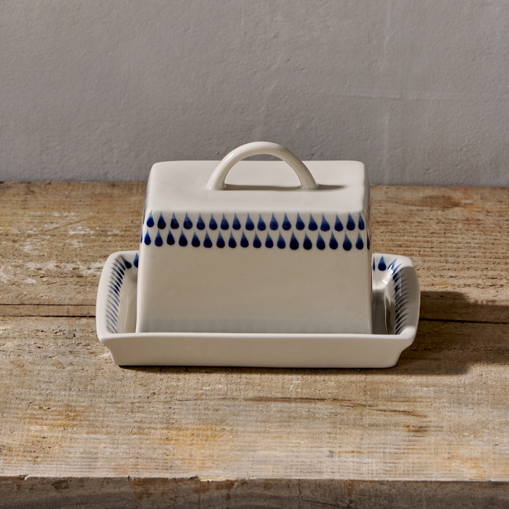 Nkuku Indigo Drop Butter Dish Cream & Indigo